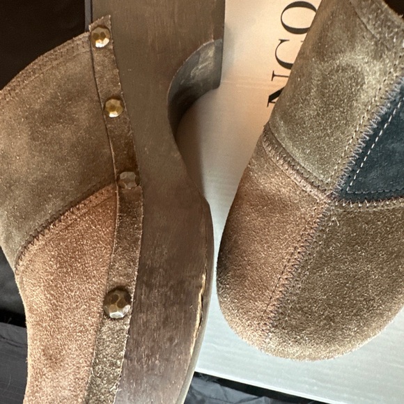 WOMEN'S FRANCO SARTO SUEDE CLOG/ MULES DARK BROWN/NAVY BLUE SIZE 7M - Picture 6 of 9